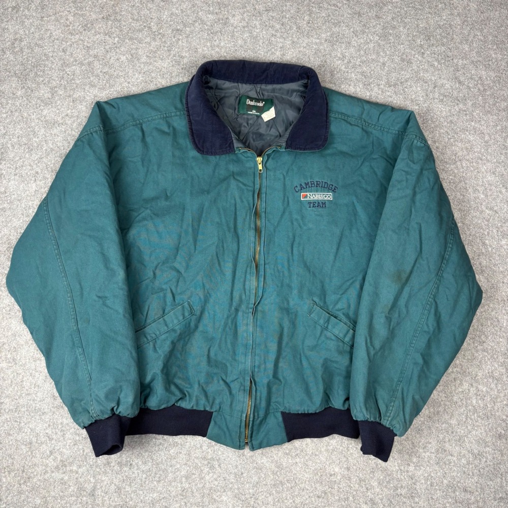 Vintage Dunbrooke Nabisco Team Jacket Mens 2XL Teal Green Corduroy Work Bomber